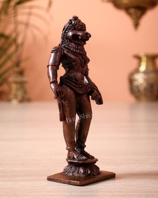 Copper Standing Narasimha Statue 3 inch - Budhshiv.com
