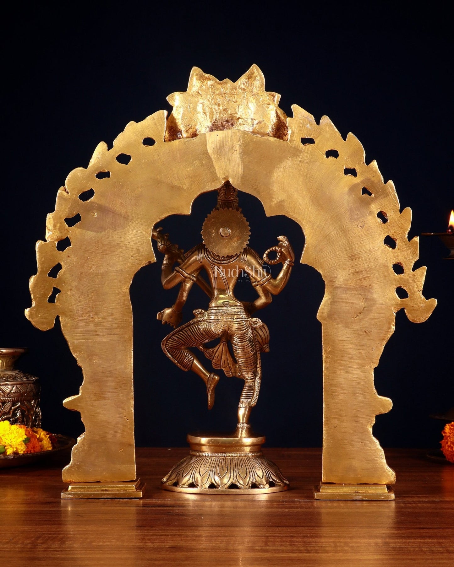 Dancing Saraswati Brass Statue with Golden Prabhavali – 17” - Budhshiv.com