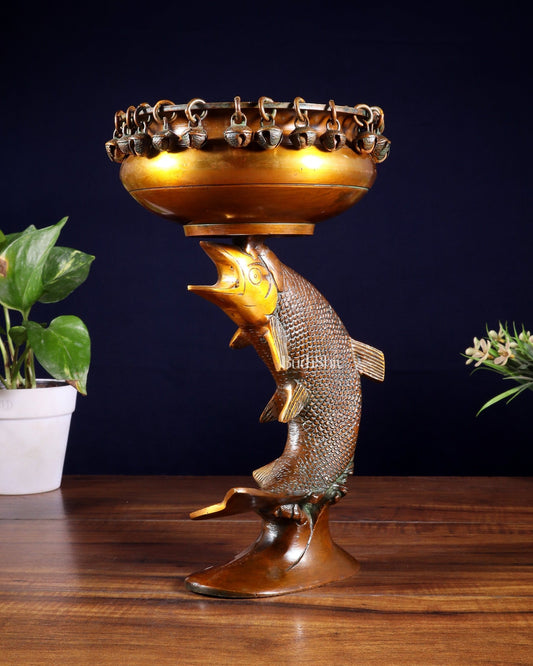Designer Brass Jumping Dolphin Urli Bowl with Ghungroos | Unique Festive Decor & Gift - Budhshiv.com