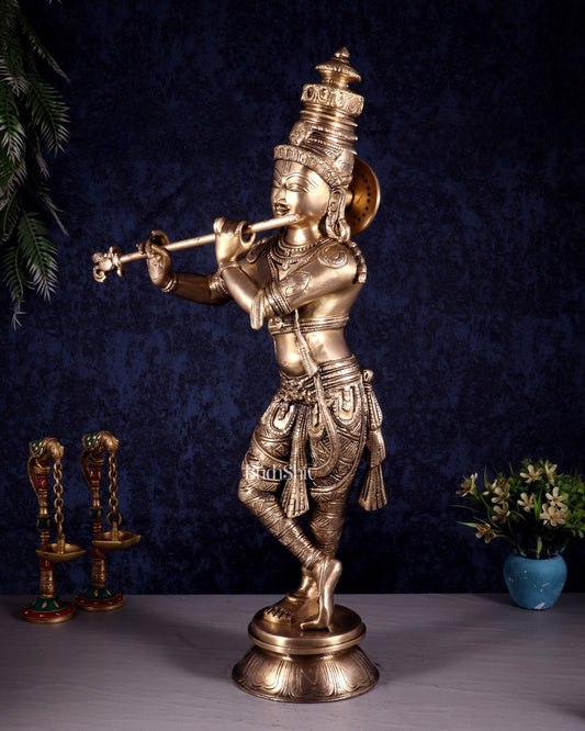 Divine Brass Krishna Idol | 23 inch - Budhshiv.com