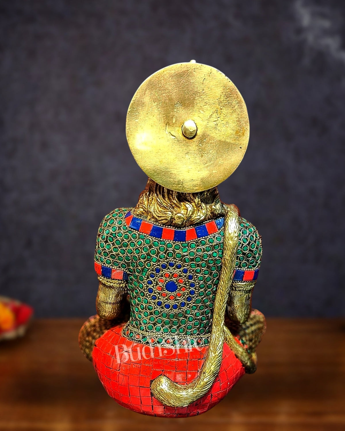 Divine Hanuman Brass Idol | Pure Brass with Stonework | 11" - Budhshiv.com