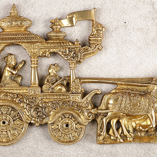 Divine Pure Brass Gita Updesh Arjuna Rath with Lord Krishna Wall Hanging Mural 13" - Budhshiv.com