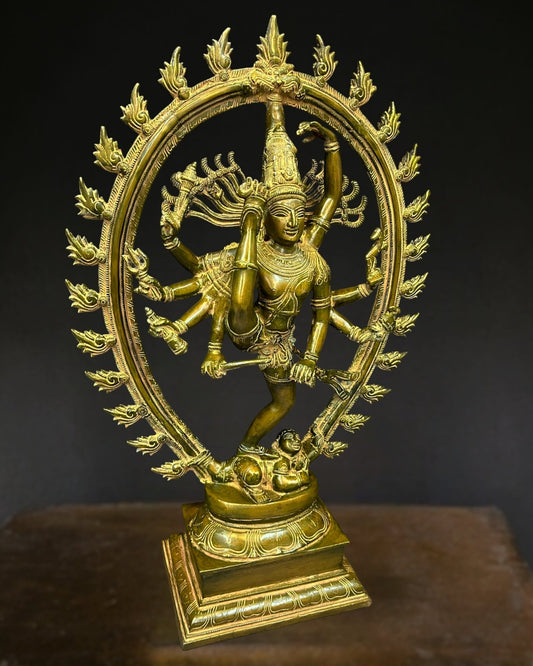 Dynamic Brass Urdhava Tandava Nataraja Statue - 24.5in - Budhshiv.com