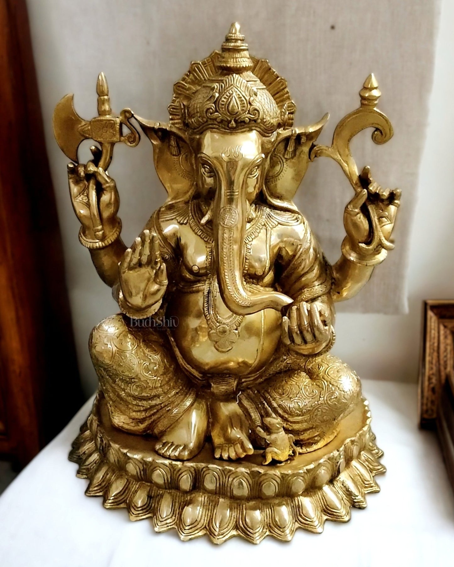 Elegant 22 - Inch Brass Kamal Ganesha Statue - Budhshiv.com
