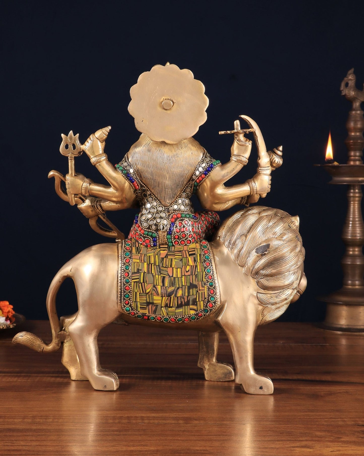 Elegant Brass Durga Mata sherawali ma Statue 12 Inch | durga ma with stonework - Budhshiv.com