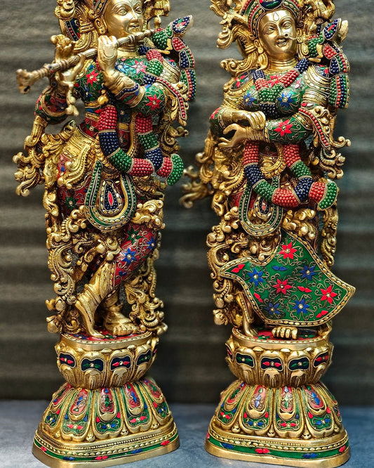 Elegant Brass Handcrafted Radha Krishna Idols - 30" Tall, 35 kg Pair - Budhshiv.com