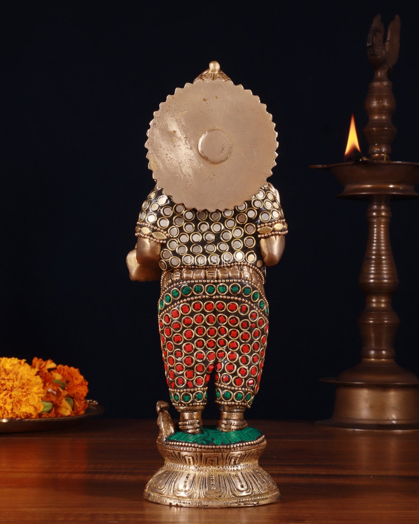 Elegant Brass Standing Ganesha with stonework | 9.5" Height - Budhshiv.com