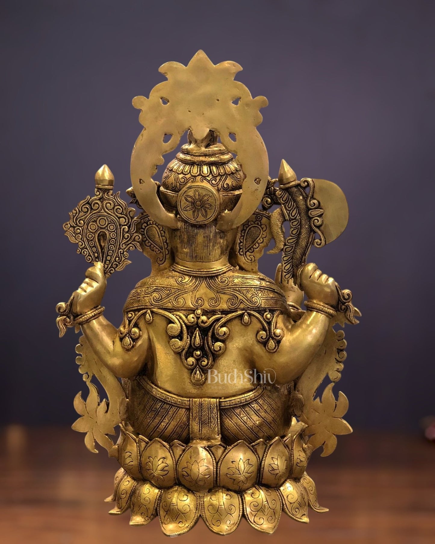 Elegant Brass Superfine Lord Ganesha Idol with Lotus - 23.5" - Budhshiv.com