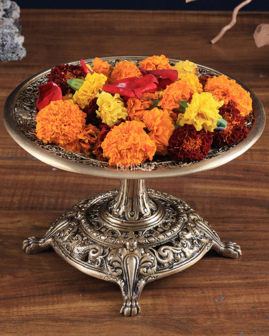 Elegant Pure Brass Fruit Tray with Stand for Table Tops - Budhshiv.com