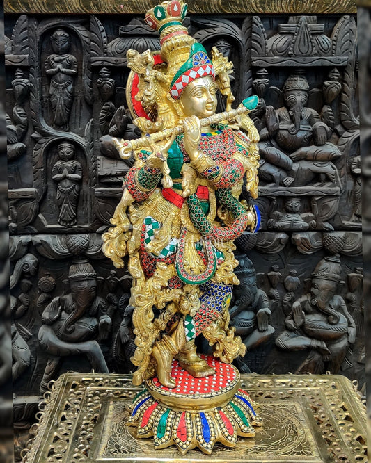 Elegant Pure Brass Lord Krishna Statue - 26 Inch - Budhshiv.com