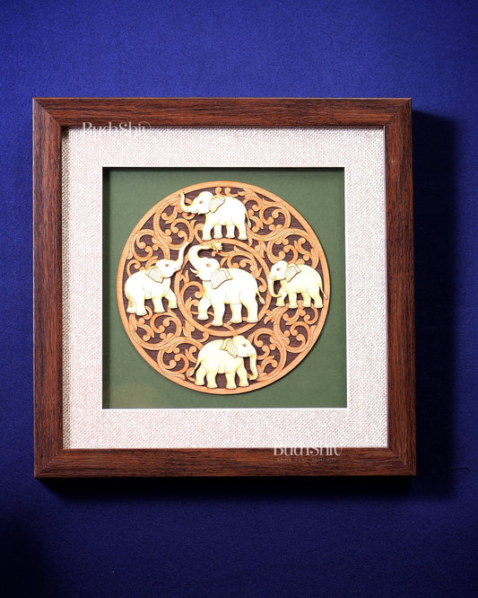 Elephants 3D Wooden Wall Hanging with Glass Frame - Budhshiv.com