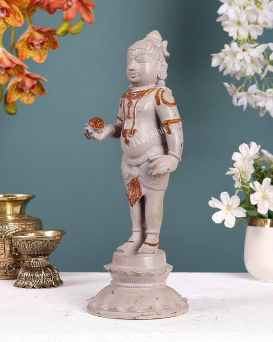 Enchanting Brass Superfine Standing Laddu Gopala Statue - 12 inch with vintage white tone - Budhshiv.com