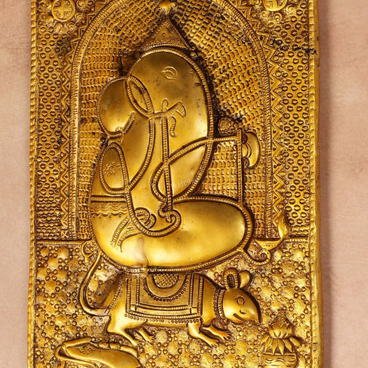 Exquisite 11.5 - Inch Pure Brass Ganapati with Mooshak Wall Hanging - Budhshiv.com