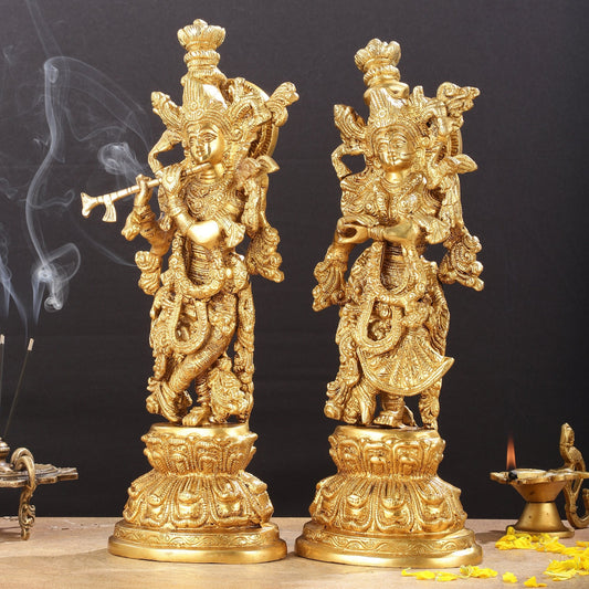 Exquisite 15 - Inch Brass Radha Krishna Idols - Budhshiv.com