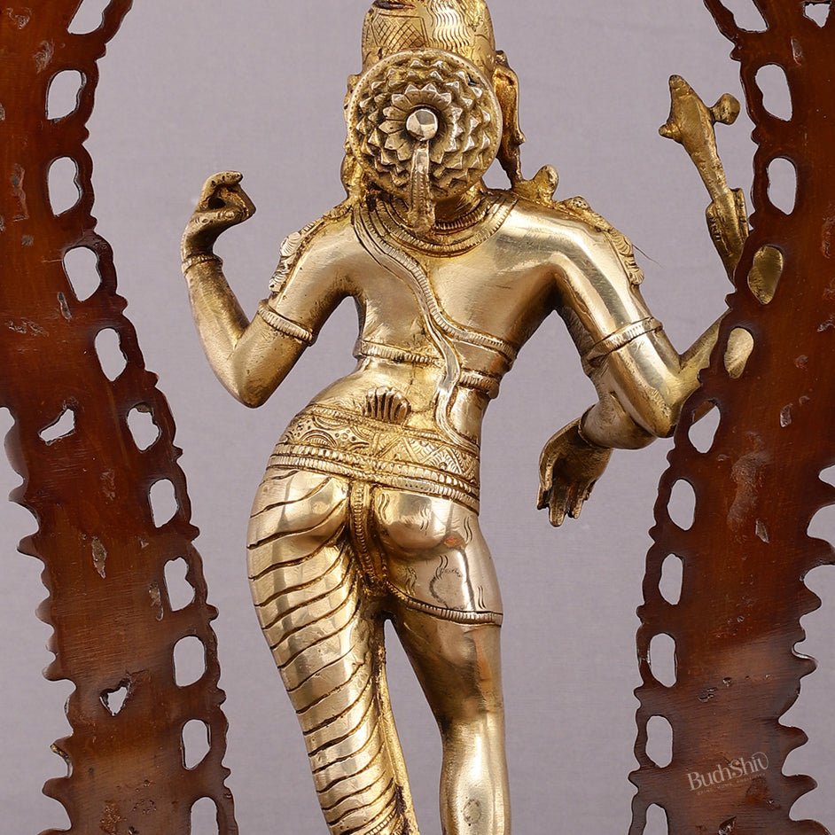 Exquisite 18" Brass Ardhanarishwara Statue with Prabhavali - Unique Brown Gold Finish - Budhshiv.com