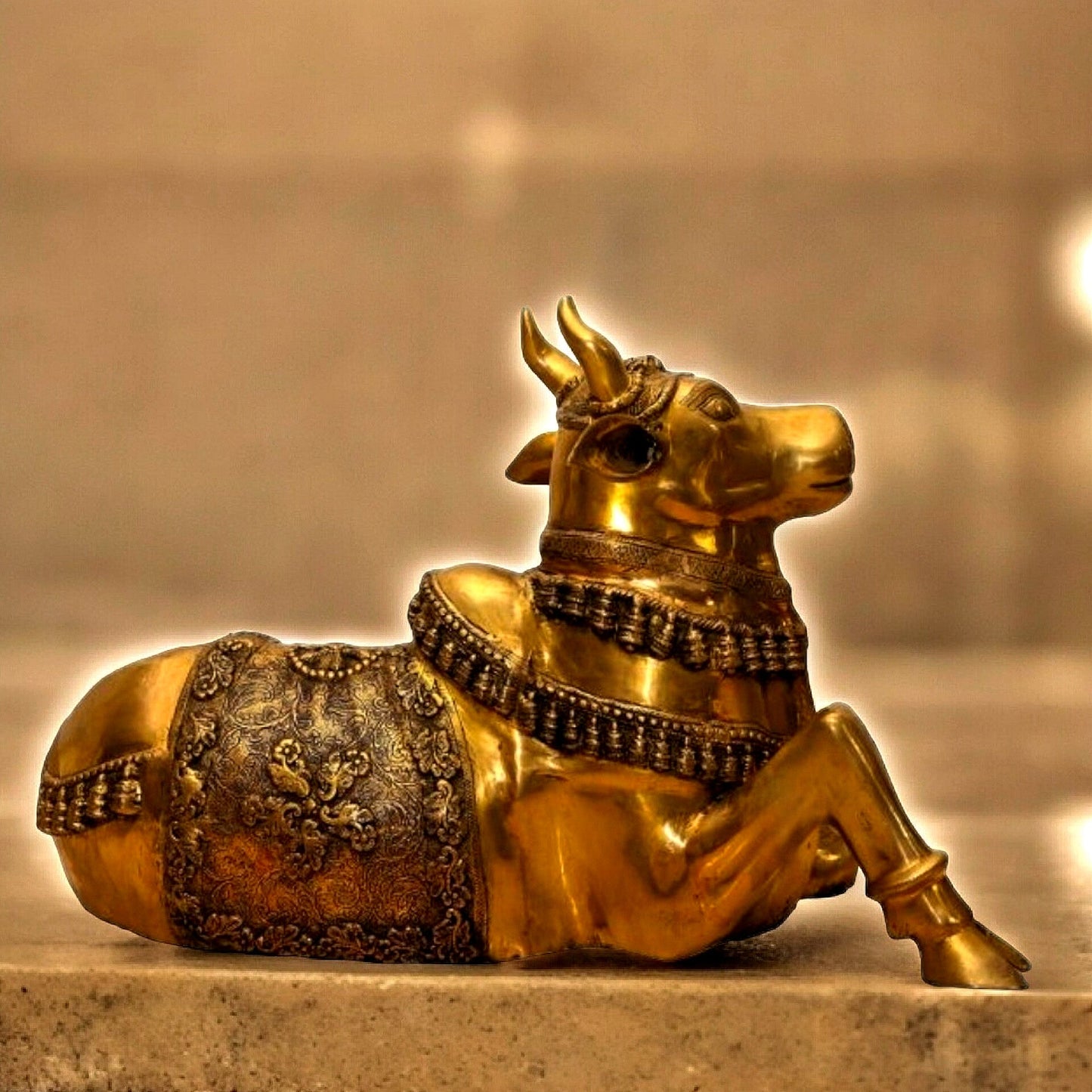 Exquisite Brass Antique Large Nandi Sculpture 35" - Budhshiv.com