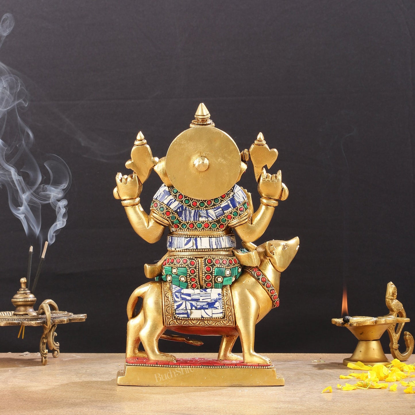 Exquisite Brass Ganesha on Mouse Idol with Meenakari | 10" - Budhshiv.com