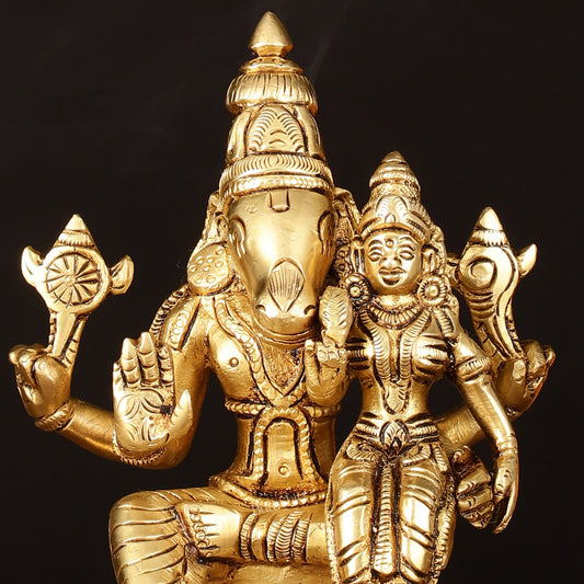 Exquisite Brass Hayagriva Lakshmi Statue - 6" Divine Craftsmanship - Budhshiv.com