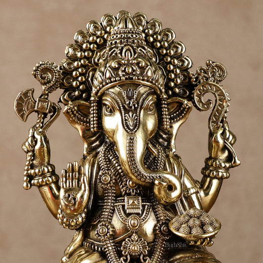 Exquisite Brass Idol of Lord Ganesha | 7.5 Inch - Budhshiv.com
