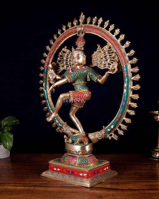 Exquisite Brass Nataraja Statue with Brass Ring - Handcrafted Masterpiece 21" - Budhshiv.com