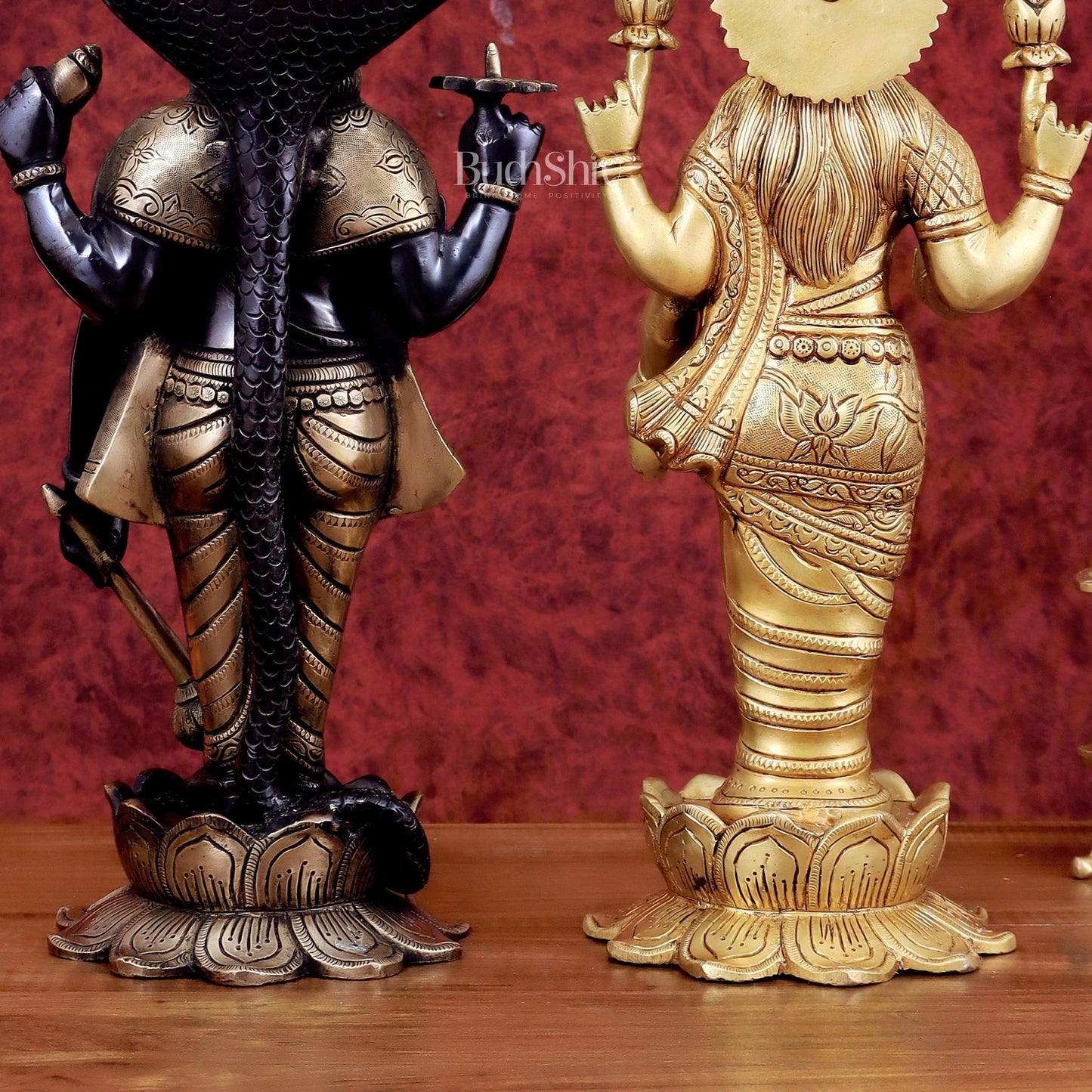 Exquisite Brass Vishnu and Lakshmi idol pair black and gold 18" - Budhshiv.com
