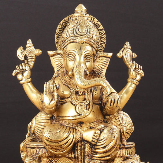 Exquisite Pure Brass Superfine Lord Ganesha Idol - 9" - Budhshiv.com