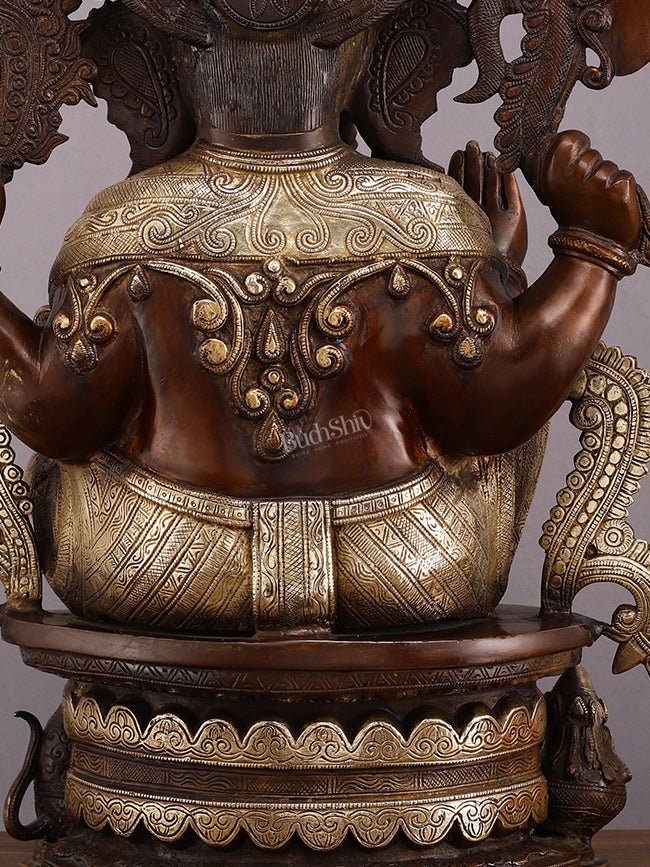 Exquisite Vintage Brown Tone Lord Ganesha Brass Statue - 23" - Budhshiv.com