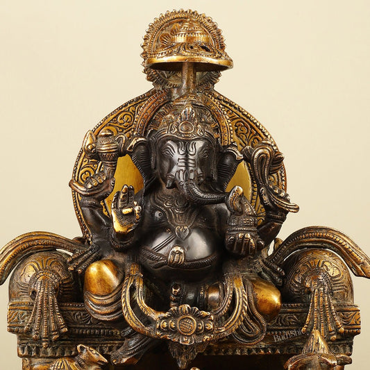 Fine Brass Handcrafted Lord Ganesha Statue - Black 10" - Budhshiv.com
