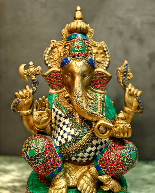 Ganesh Brass statue 16 inch multicolour - Budhshiv.com