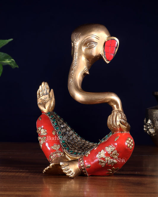 Ganesha Abstract Brass with stonework 8.5 inch statue - Budhshiv.com