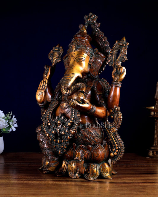 Ganesha Brass Idol 21 inches Chola Tone - Budhshiv.com
