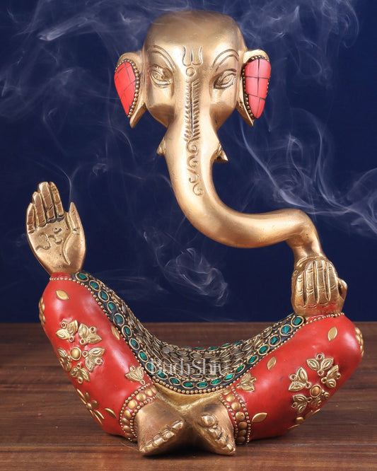 Ganesha Brass Idol Abstract with stonework 8.5 inch - Budhshiv.com