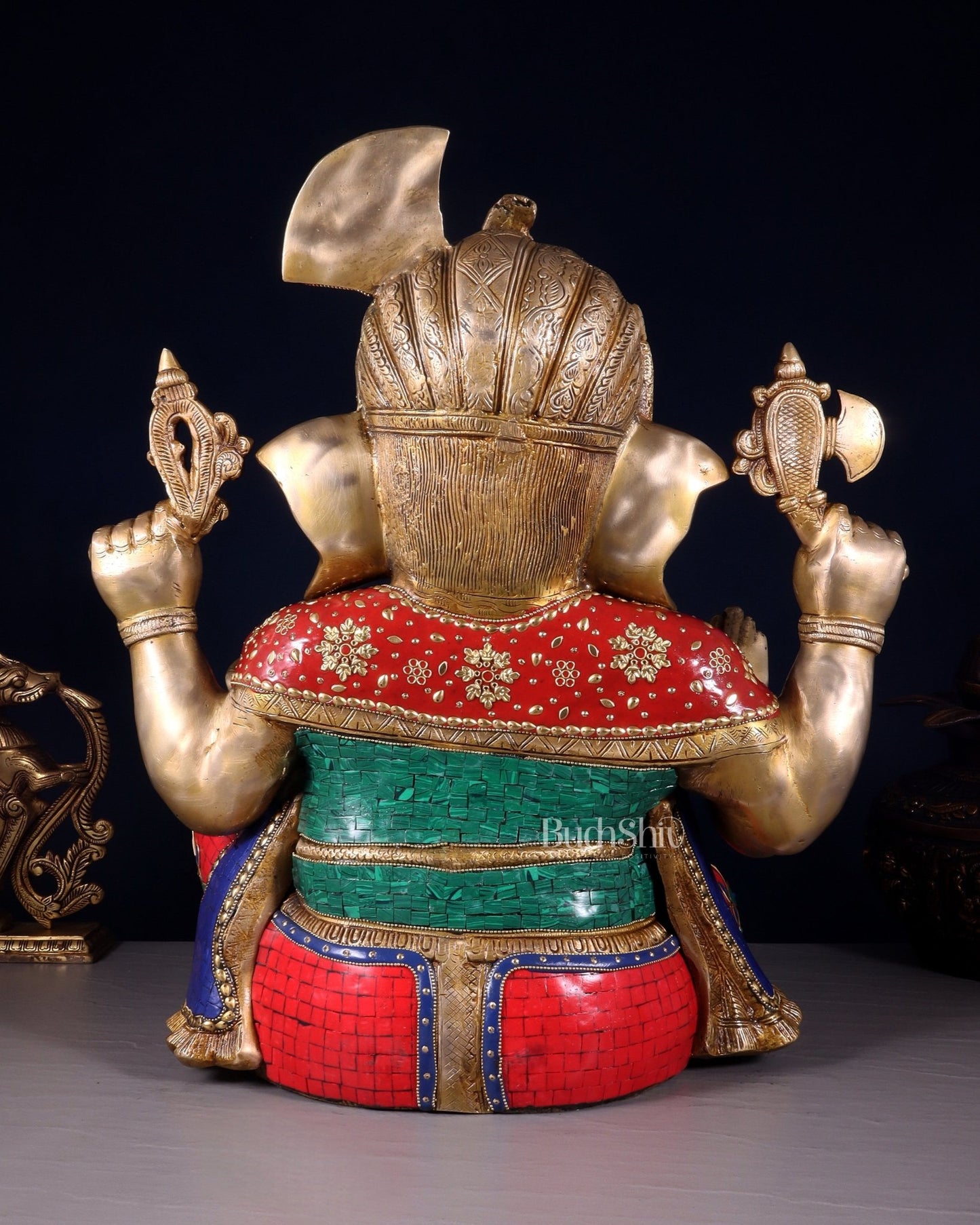 Ganesha Brass large statue 21 inch with stonework - Budhshiv.com