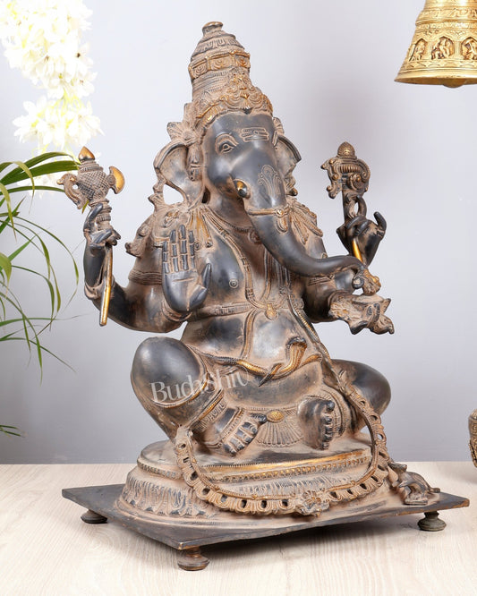 Ganesha Brass Sculpture 20.5 vintage tone - Budhshiv.com
