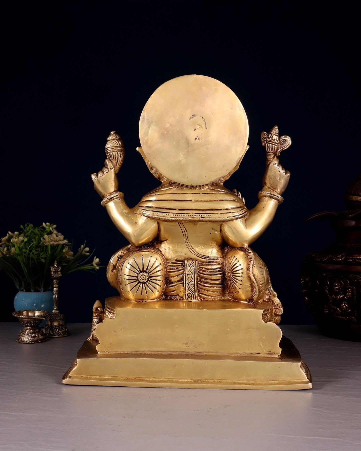 Ganesha Brass statue 13 inch enhanced carvings - Budhshiv.com