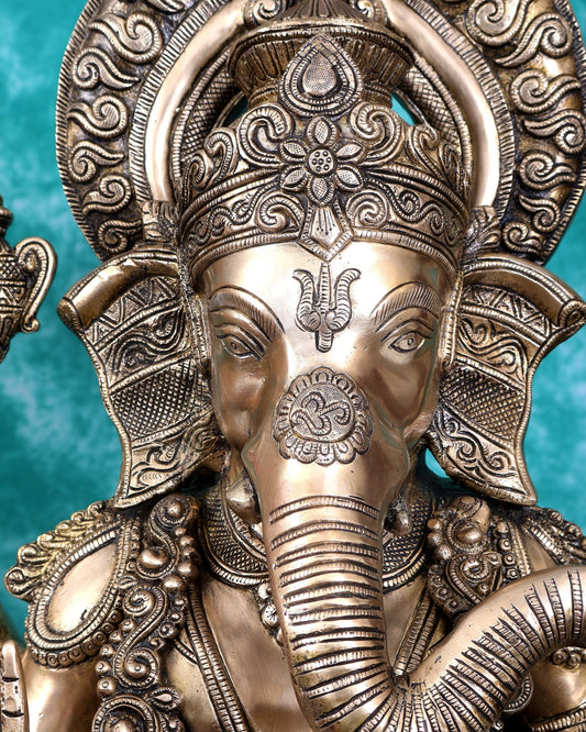 Ganesha Handcrafted Superfine Brass Large Sized Statue | 30" Tall enhanced carvings - Budhshiv.com