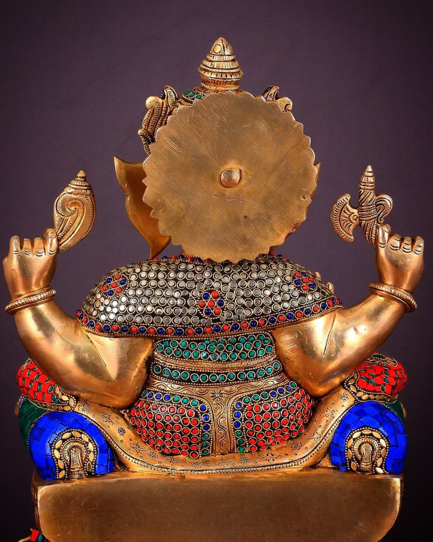 Ganesha Pure Brass statue with stonework - 18" - Budhshiv.com