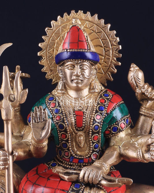 Goddess Durga brass idol 9 inch stonework - Budhshiv.com