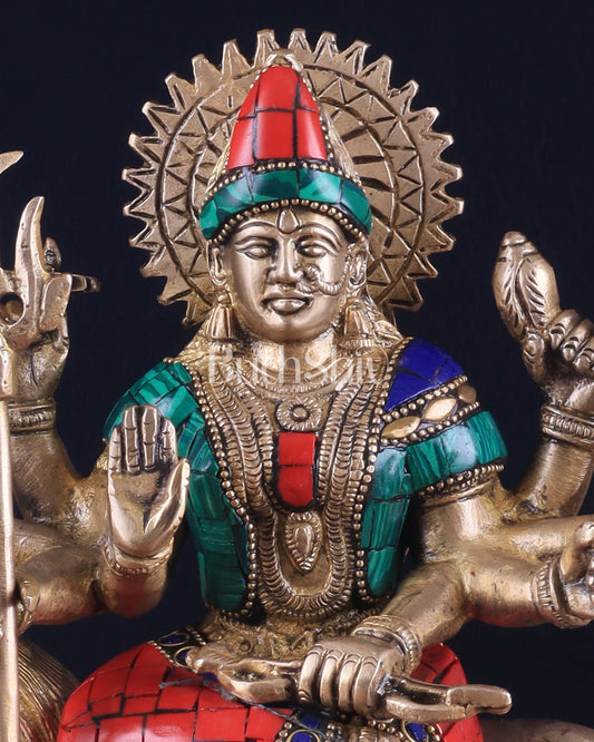 Goddess Durga brass idol 9 inch with stonework - Budhshiv.com