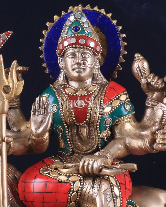 Goddess Durga ma brass idol 9 inch stonework - Budhshiv.com