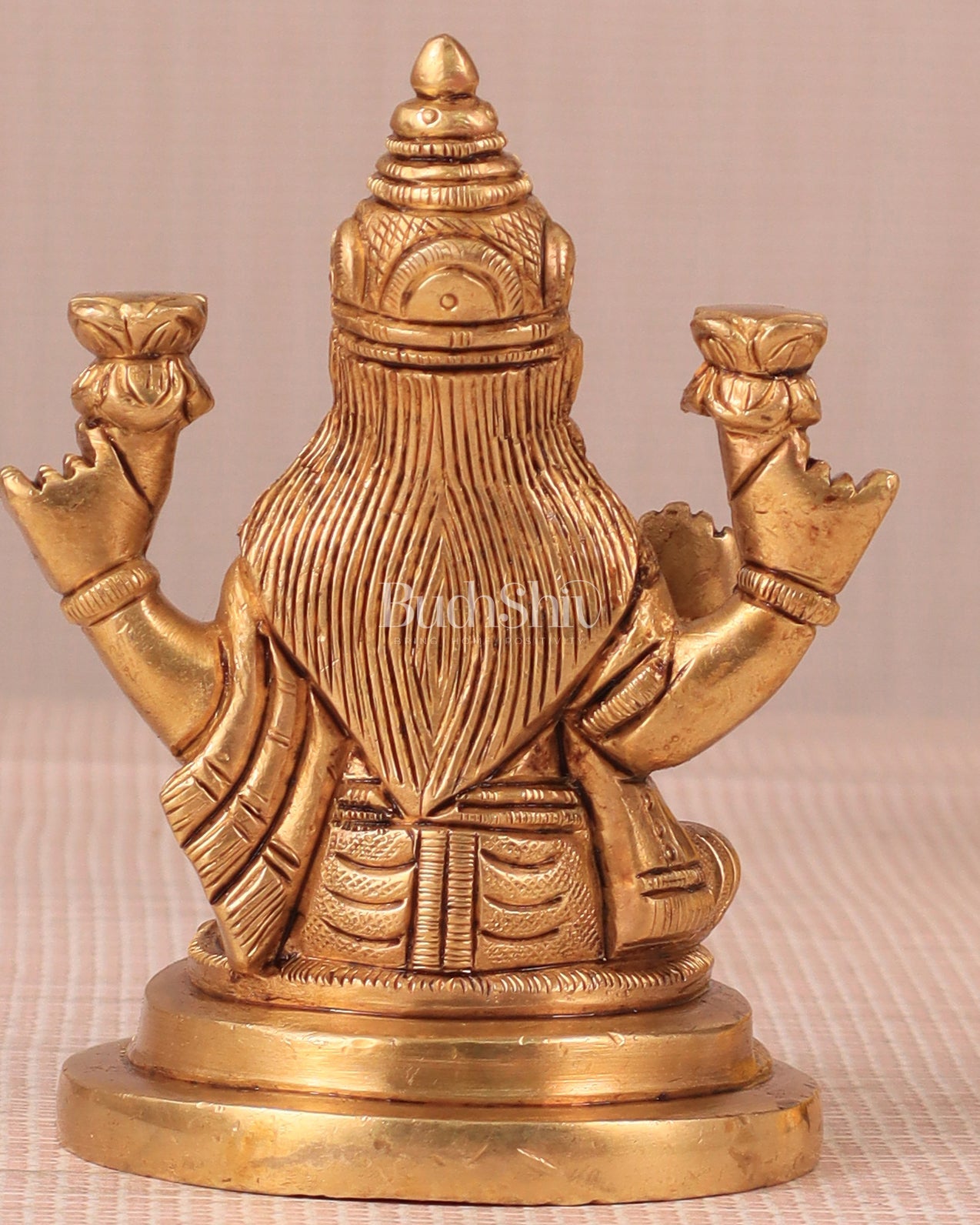 Goddess Lakshmi Seated on Owl - Pure Brass Superfine Idol, 4" - Budhshiv.com