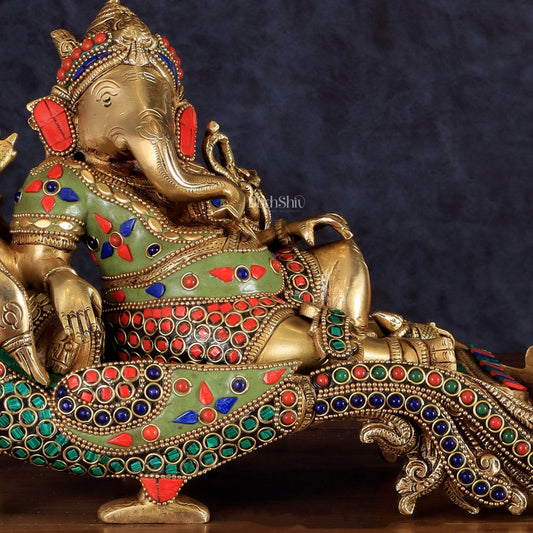 Handcrafted Brass Ganapathi Statue on Peacock Throne statue - Budhshiv.com