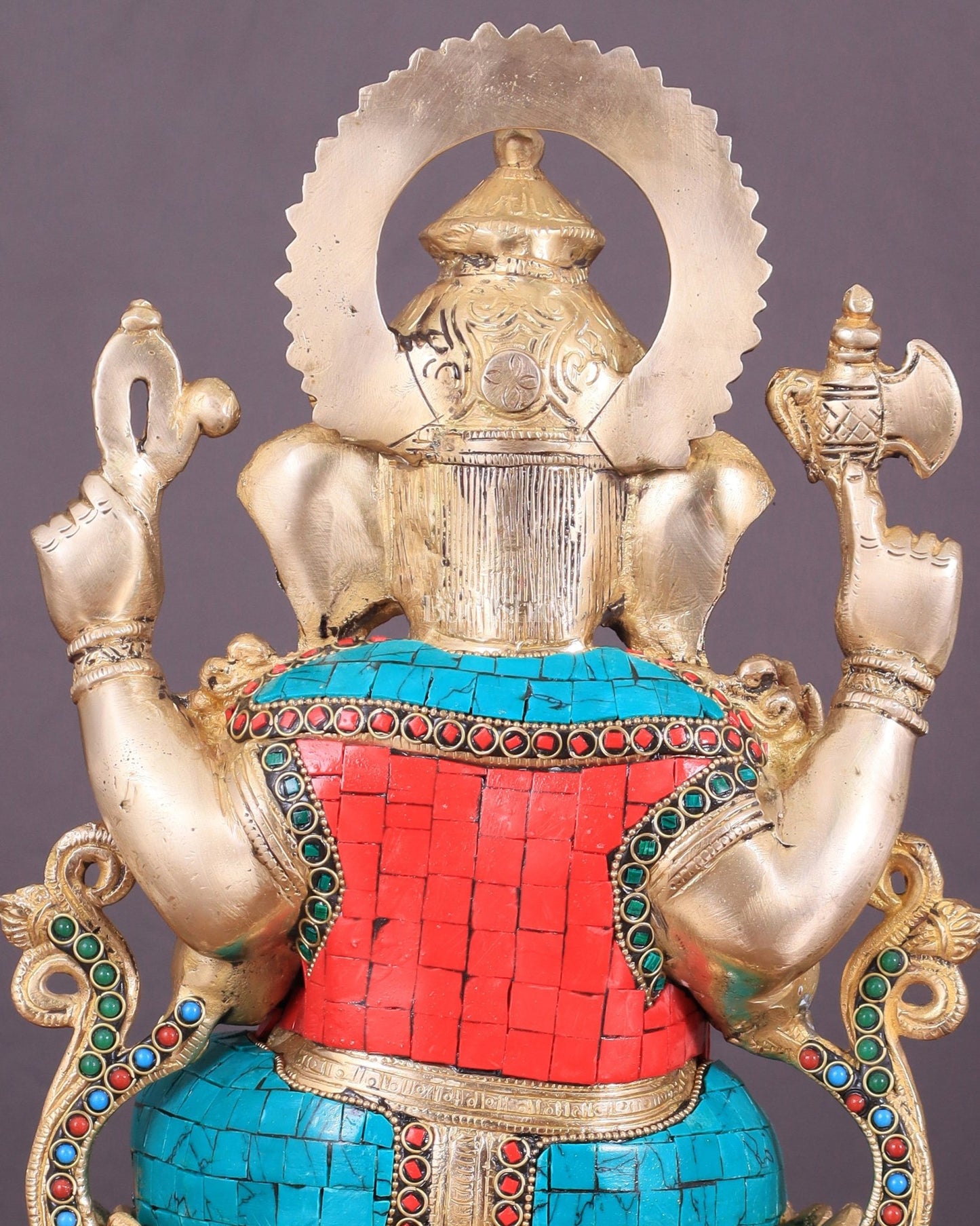 Handcrafted Brass Ganesha Idol with Meenakari Stonework - 12" - Budhshiv.com