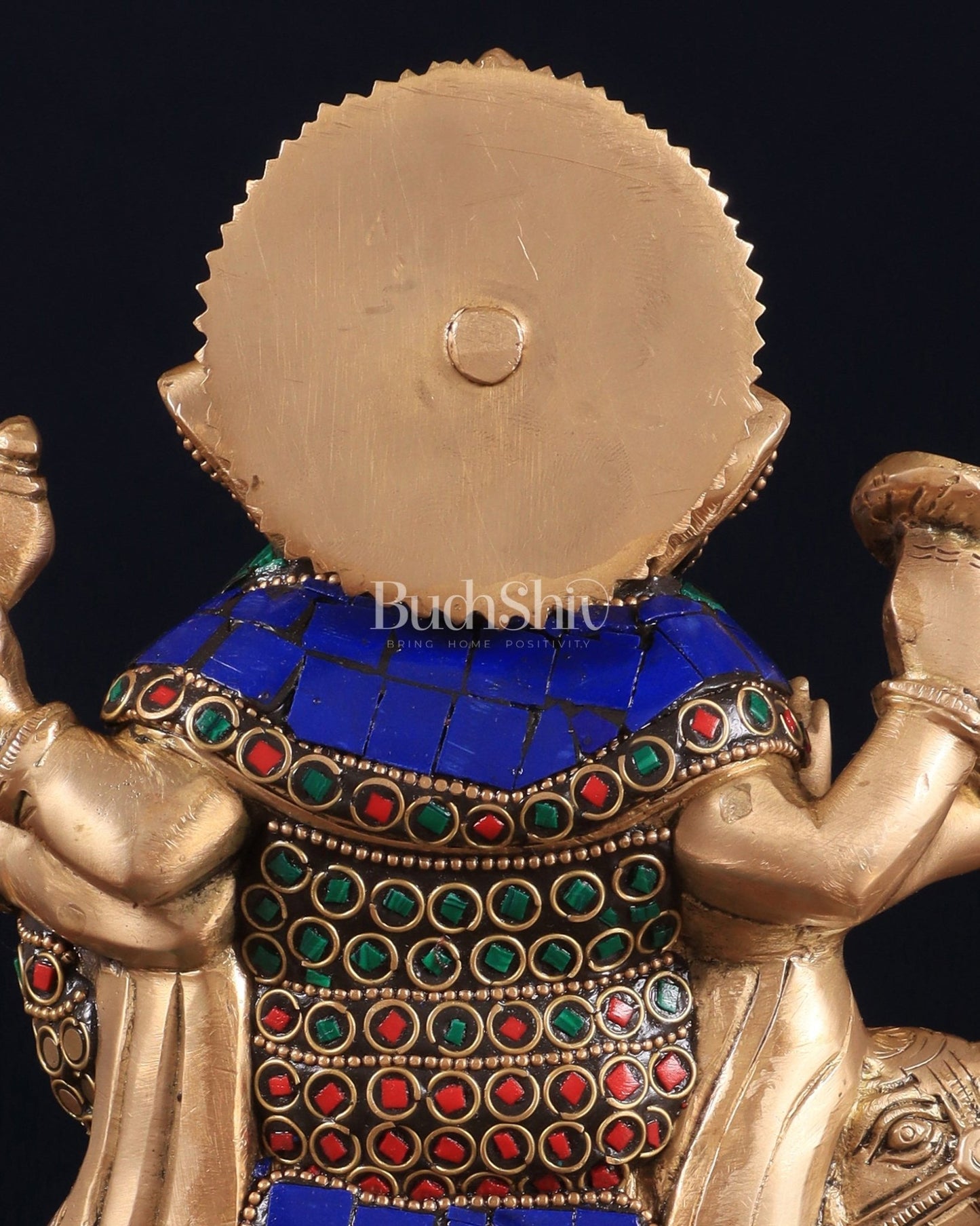 Handcrafted Brass Ganesha on Mooshak with Meenakari Stonework – 8.5" x 6.75" x 3.5" | Divine Elegance - Budhshiv.com