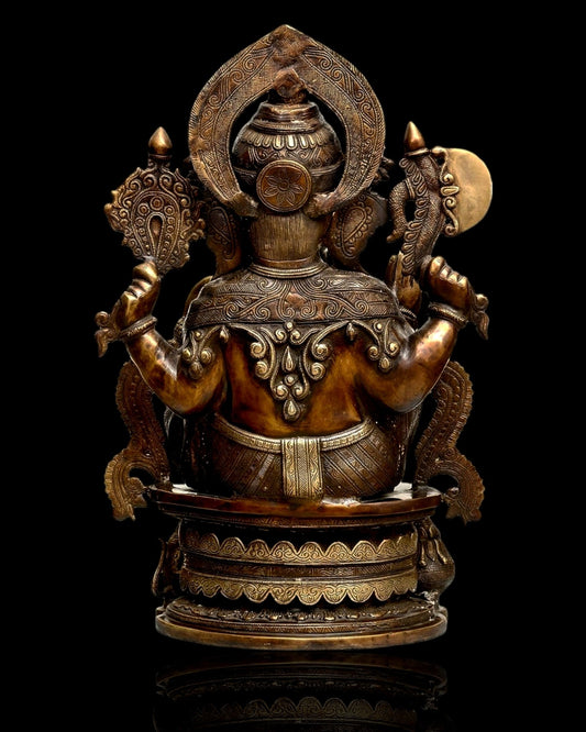 Handcrafted Brass Ganesha Statue - 23" Antique tone - Budhshiv.com