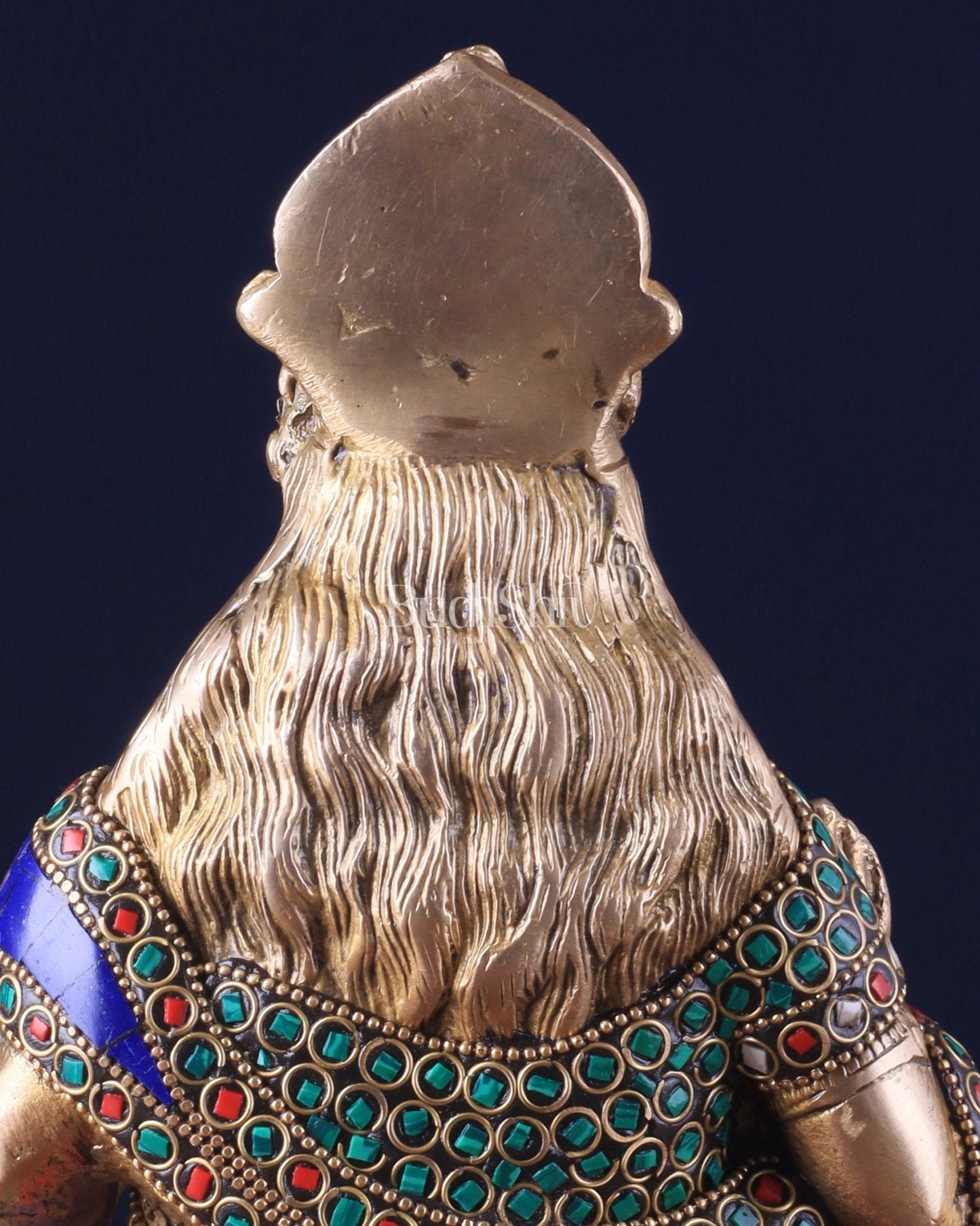 Handcrafted Brass Hanuman Idol - 9" with stonework - Budhshiv.com
