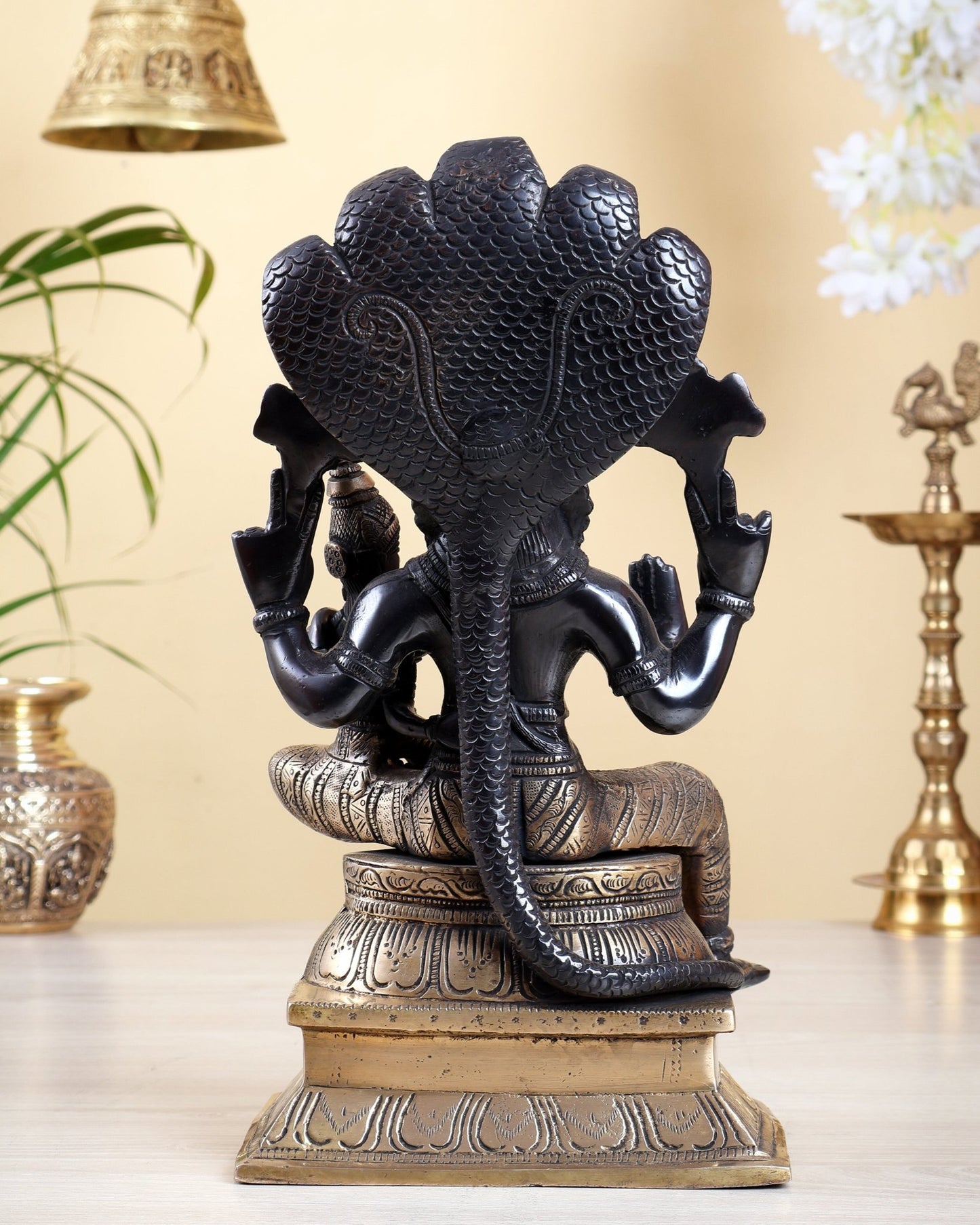 Handcrafted Brass Lakshmi Narasimha Swamy 12.5" black tone - Budhshiv.com