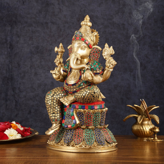 Handcrafted Brass Lord Ganesha Statue - 15" - Budhshiv.com