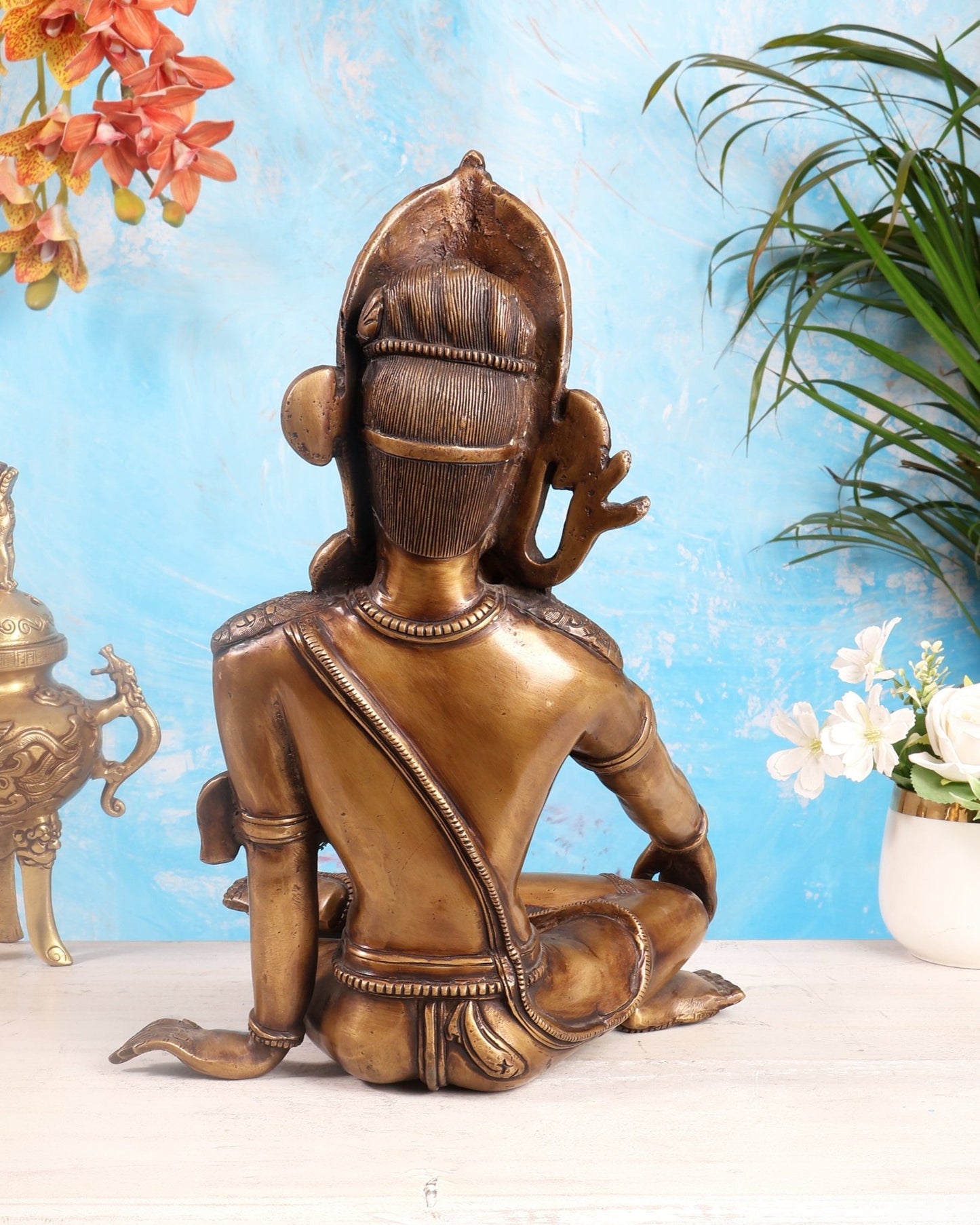 Handcrafted Brass Lord Indra Statue vintage tone , 14" - Budhshiv.com