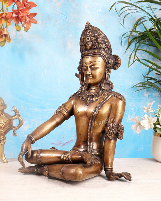 Handcrafted Brass Lord Indra Statue vintage tone , 14" - Budhshiv.com